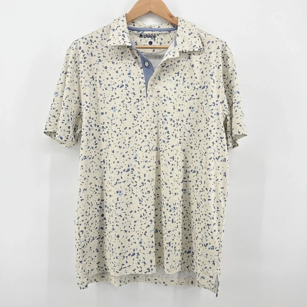 Chubbies Mens Golf Polo‎ Shirt The Terrazzo Short Sleeve Button Up Large White